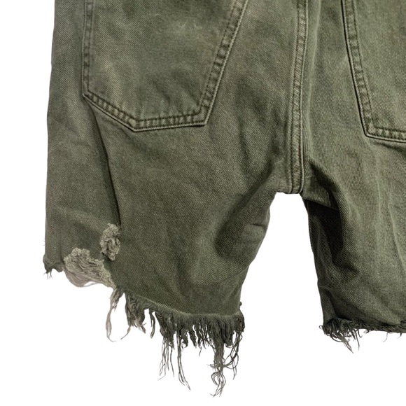 FREE PEOPLE SEQUOIA BERMUDA SHORTS DISTRESSED DENIM BERMUDA SHORTS IN PINE GREEN - Picture 10 of 15